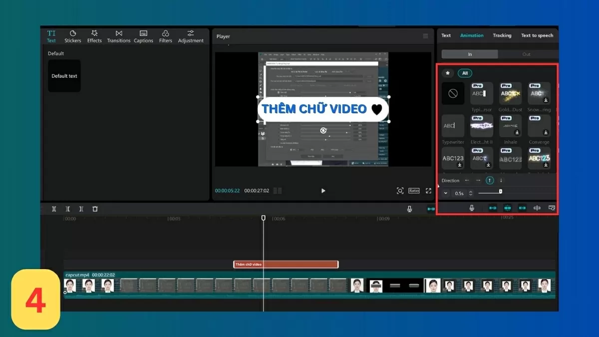 Thêm hiệu ứng chuyển động cho chữ.