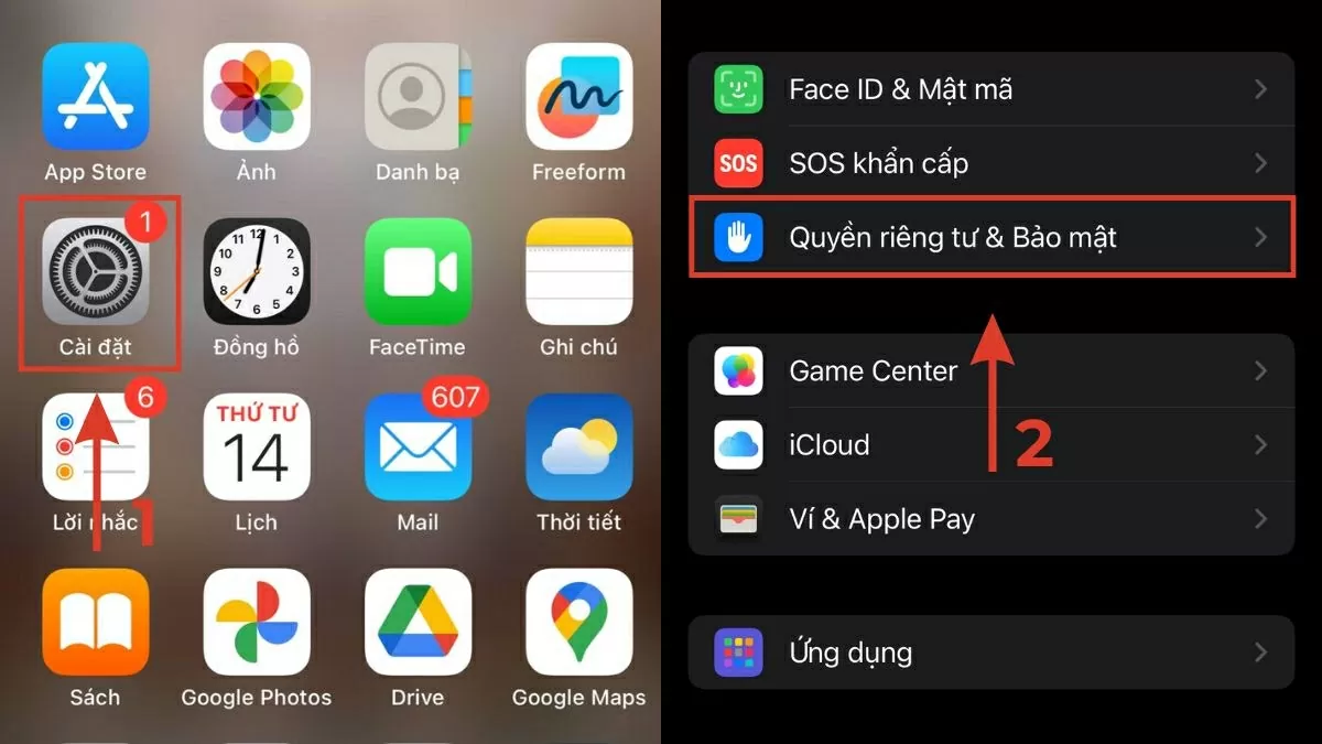 Chọn mục Quyền riêng tư & Bảo mật. Chọn mục Quyền riêng tư & Bảo mật.