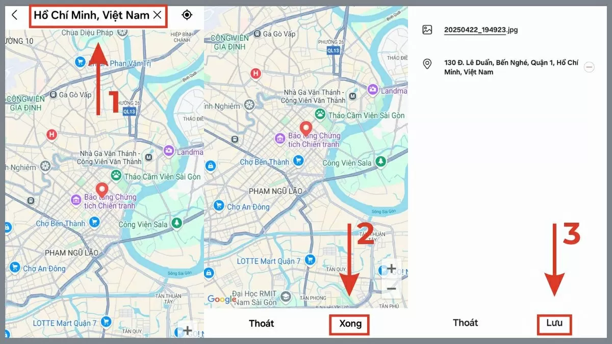 Bấm Lưu để hoàn tất quá trình thêm định vị vào ảnh. Bấm Lưu để hoàn tất quá trình thêm định vị vào ảnh.