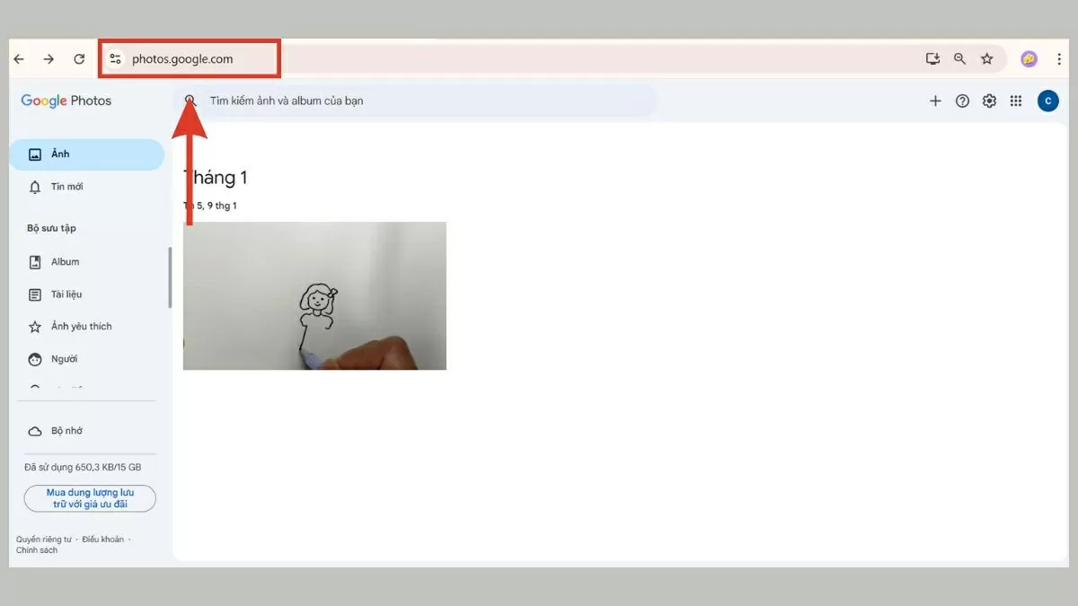 Truy cập Google Photos trên trình duyệt máy tính.