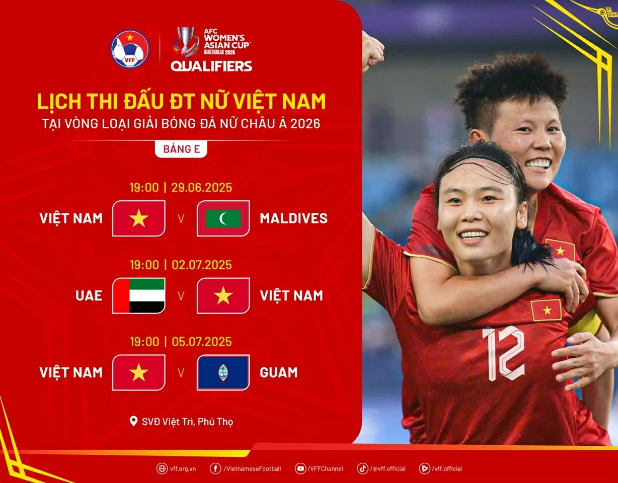 Lịch thi đấu của đội tuyển nữ Việt Nam tại vòng loại giải bóng đá nữ châu Á 2026