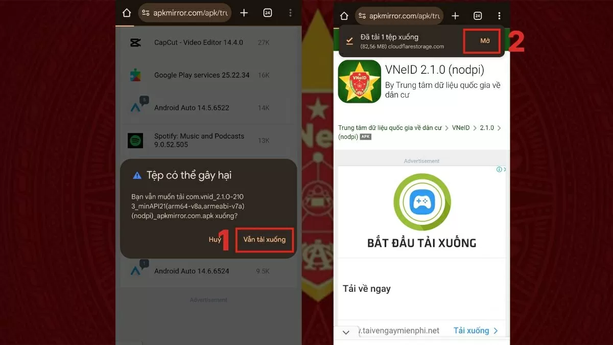 Chọn “OK” để xác nhận tải. Chọn “OK” để xác nhận tải.