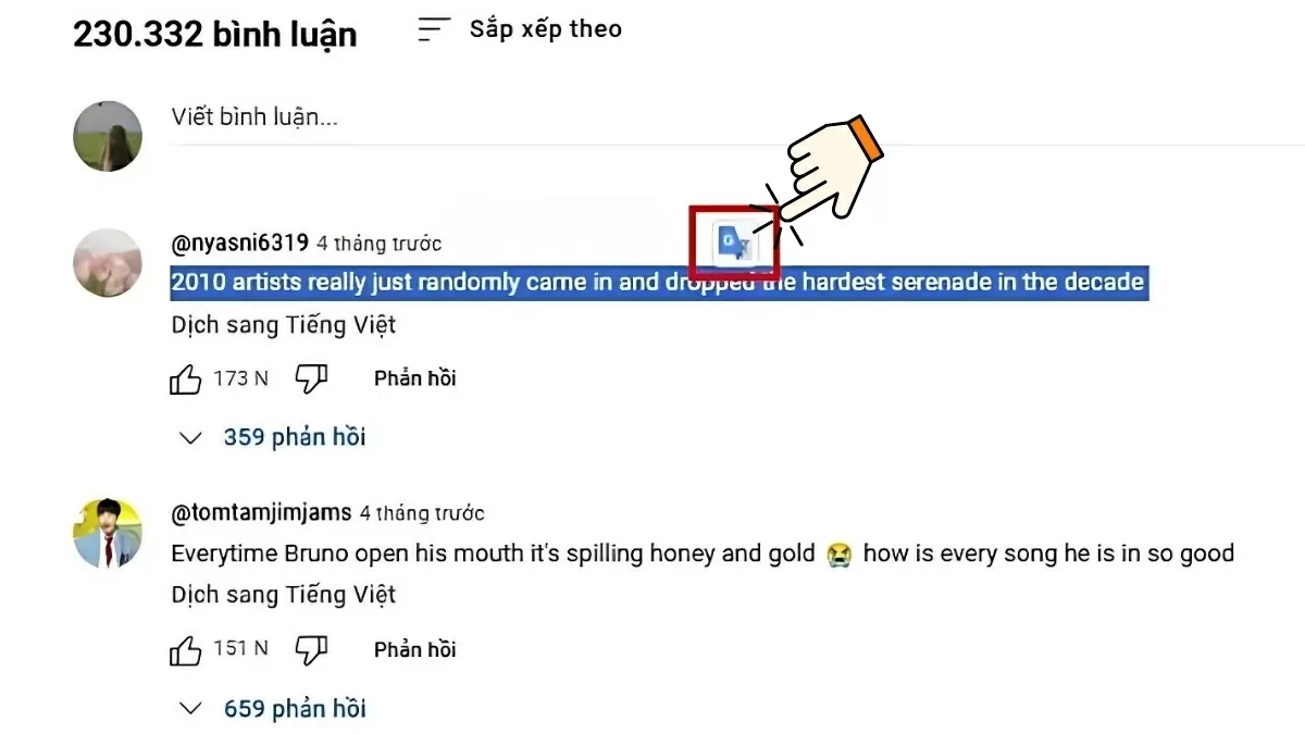 Chọn đoạn bình luận cần dịch.
