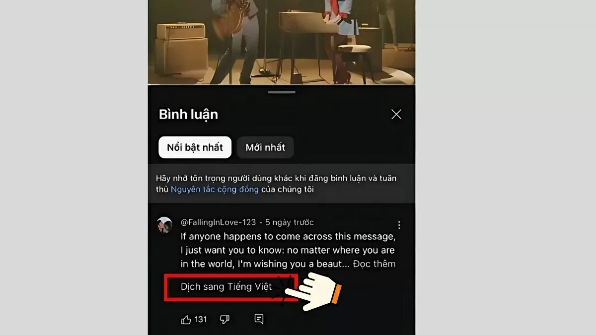 Sử dụng tính năng dịch bình luận.