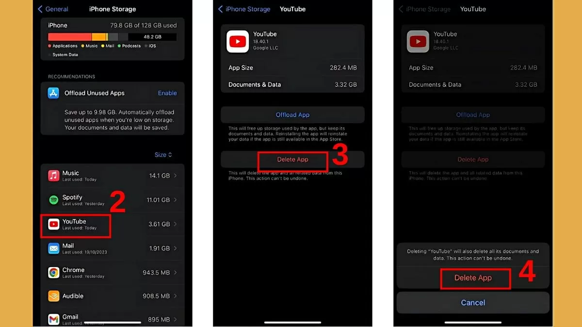 Nhấn Gỡ bỏ ứng dụng (Offload App) một lần nữa.. Nhấn Gỡ bỏ ứng dụng (Offload App) một lần nữa..