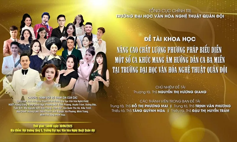 NSƯT Hương Giang cũng được giao thực hiện nhiều đề tài khoa học liên quan đến phát huy những giá trị của ca khúc mang âm hưởng dân ca ba miền. NSƯT Hương Giang cũng được giao thực hiện nhiều đề tài khoa học liên quan đến phát huy những giá trị của ca khúc mang âm hưởng dân ca ba miền.