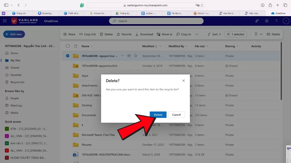 Nhấn nút “Xóa” trên thanh công cụ.