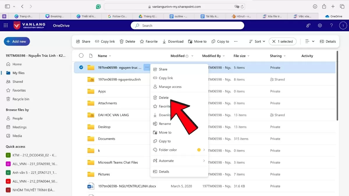 Tìm file hoặc thư mục cần xóa.