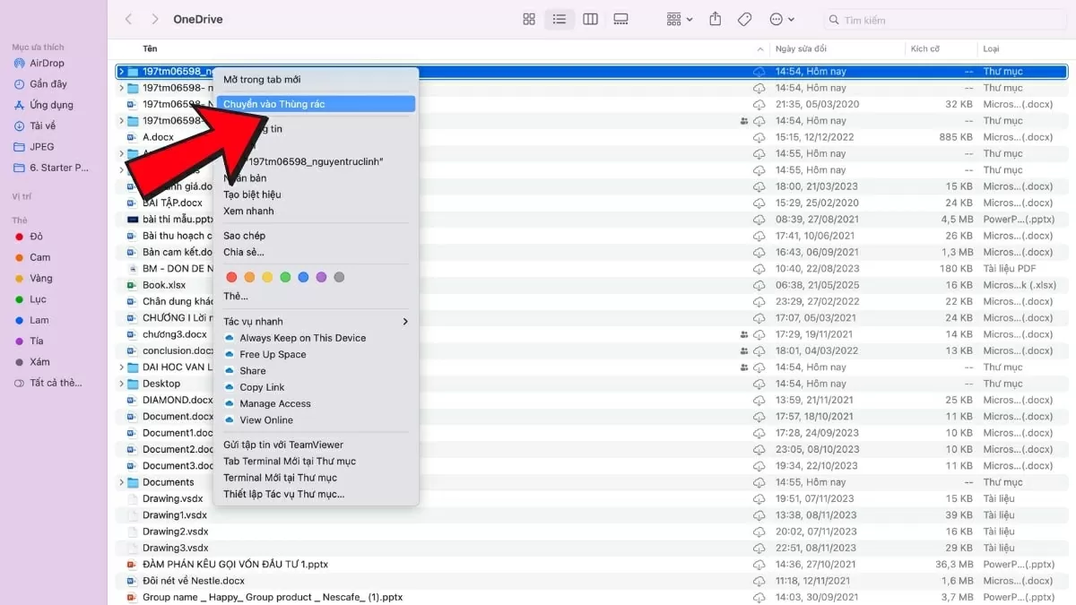 Click chuột phải vào và chọn “Chuyển vào thùng rác”. Click chuột phải vào và chọn “Chuyển vào thùng rác”.