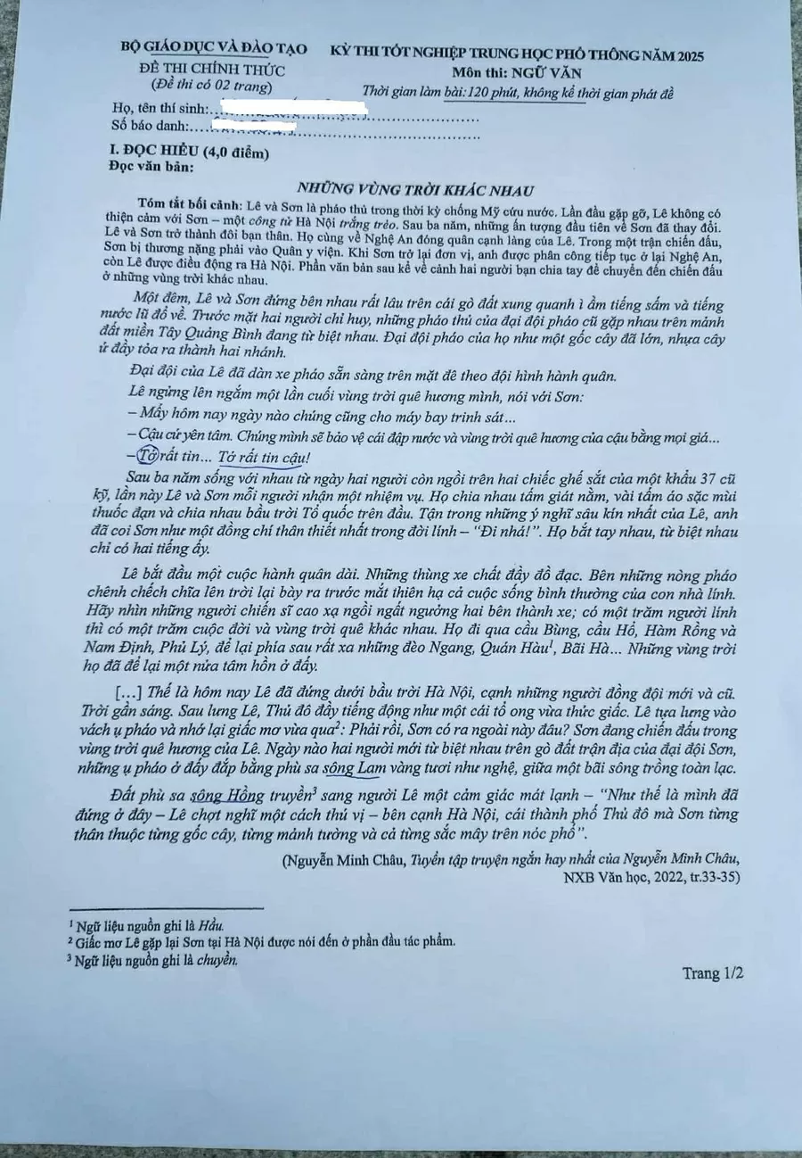 Đề Ngữ văn thi tốt nghiệp THPT 2025: