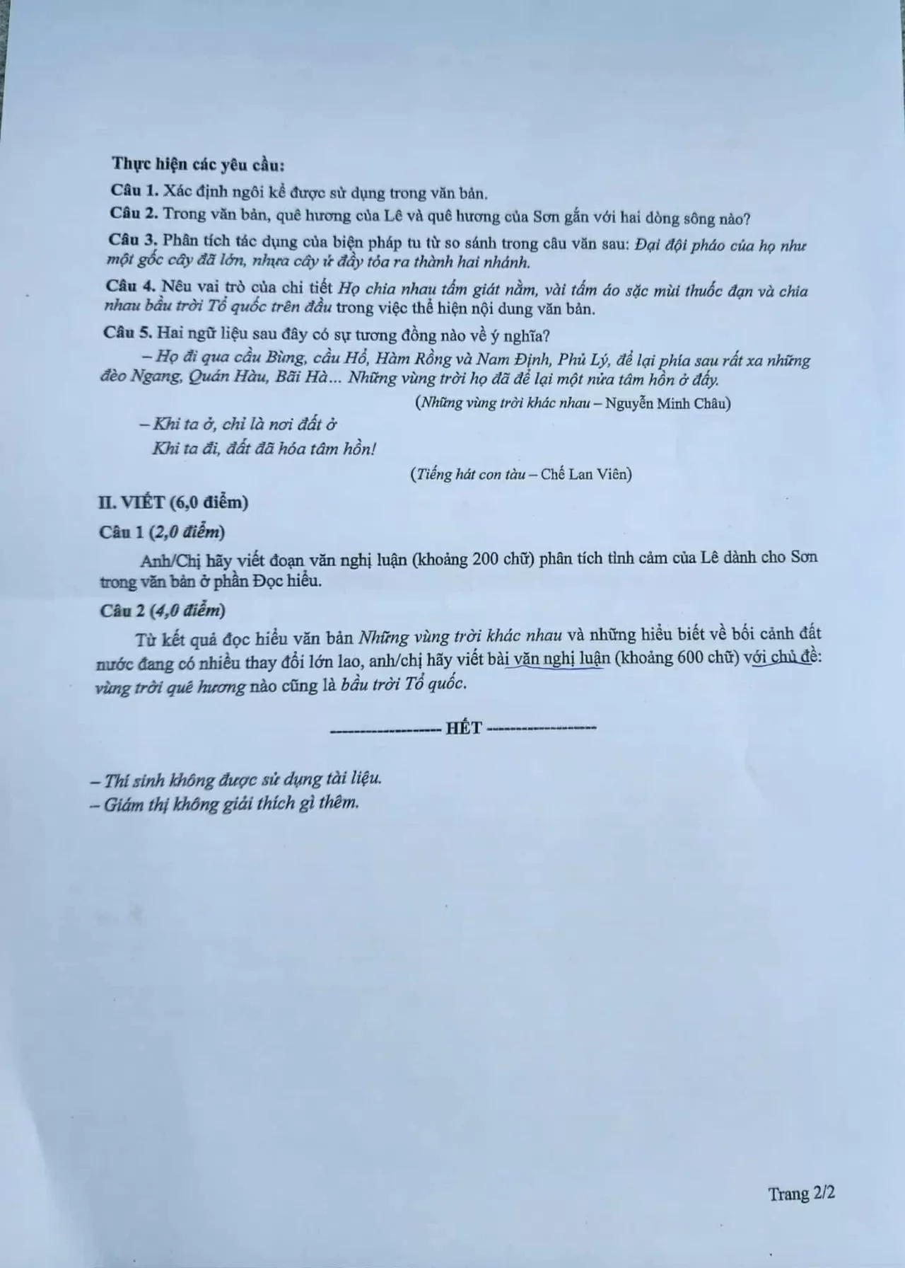 Đề Ngữ văn thi tốt nghiệp THPT 2025: