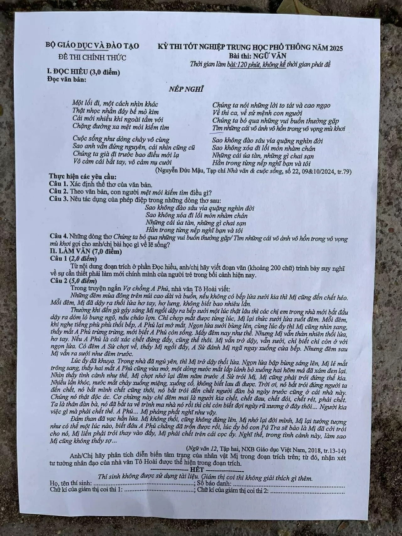 Đề Ngữ văn thi tốt nghiệp THPT 2025: Đề Ngữ văn thi tốt nghiệp THPT 2025:
