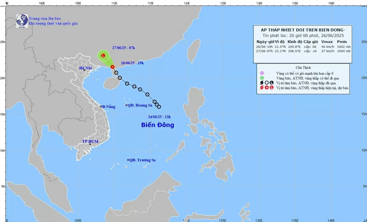 Dự báo áp thấp nhiệt đới: Sắp suy yếu thành vùng áp thấp trên khu vực tỉnh Quảng Tây, Trung Quốc
