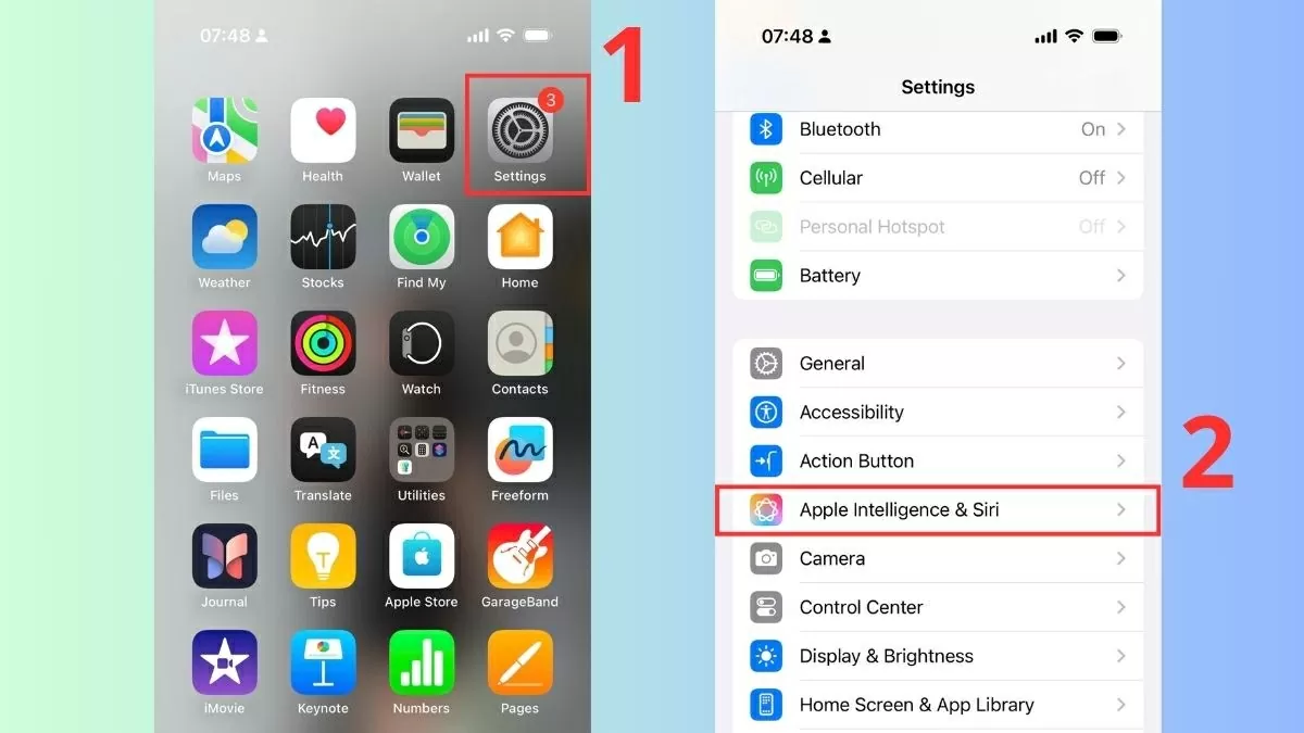 chọn mục Apple Intelligence & Siri.