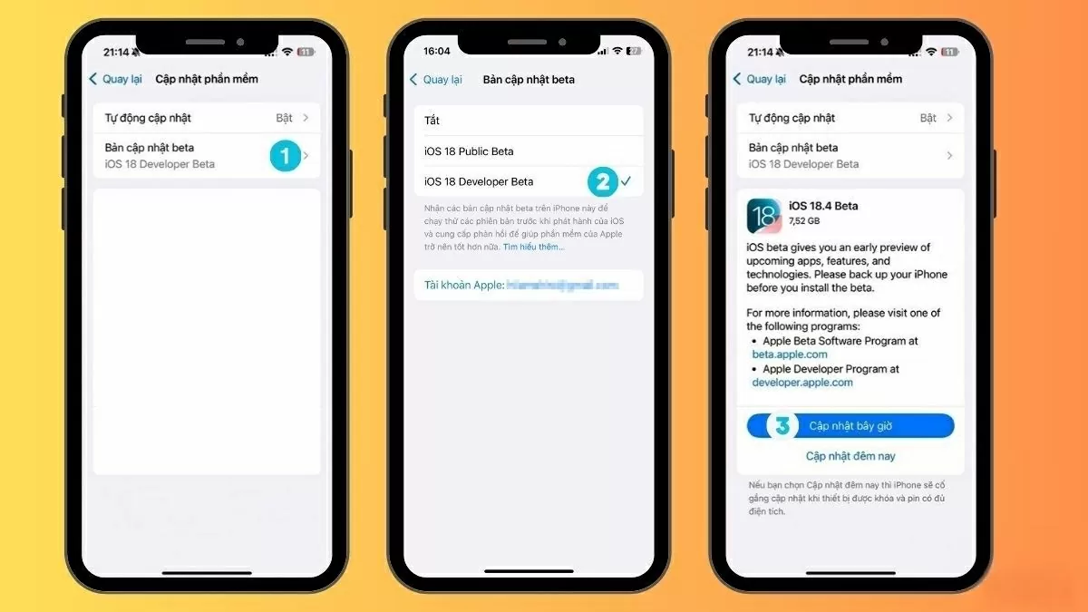 Chọn mục Bản cập nhật Beta và chọn iOS 18 Developer Beta.