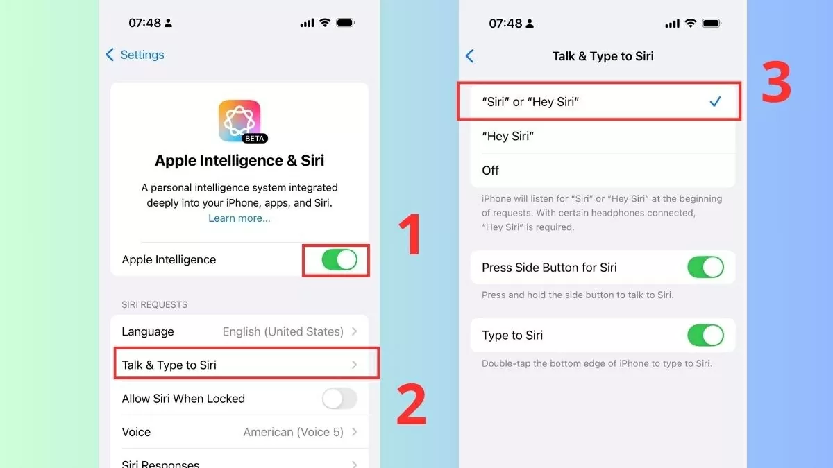 Bật công tắc Apple Intelligence. Bật công tắc Apple Intelligence.