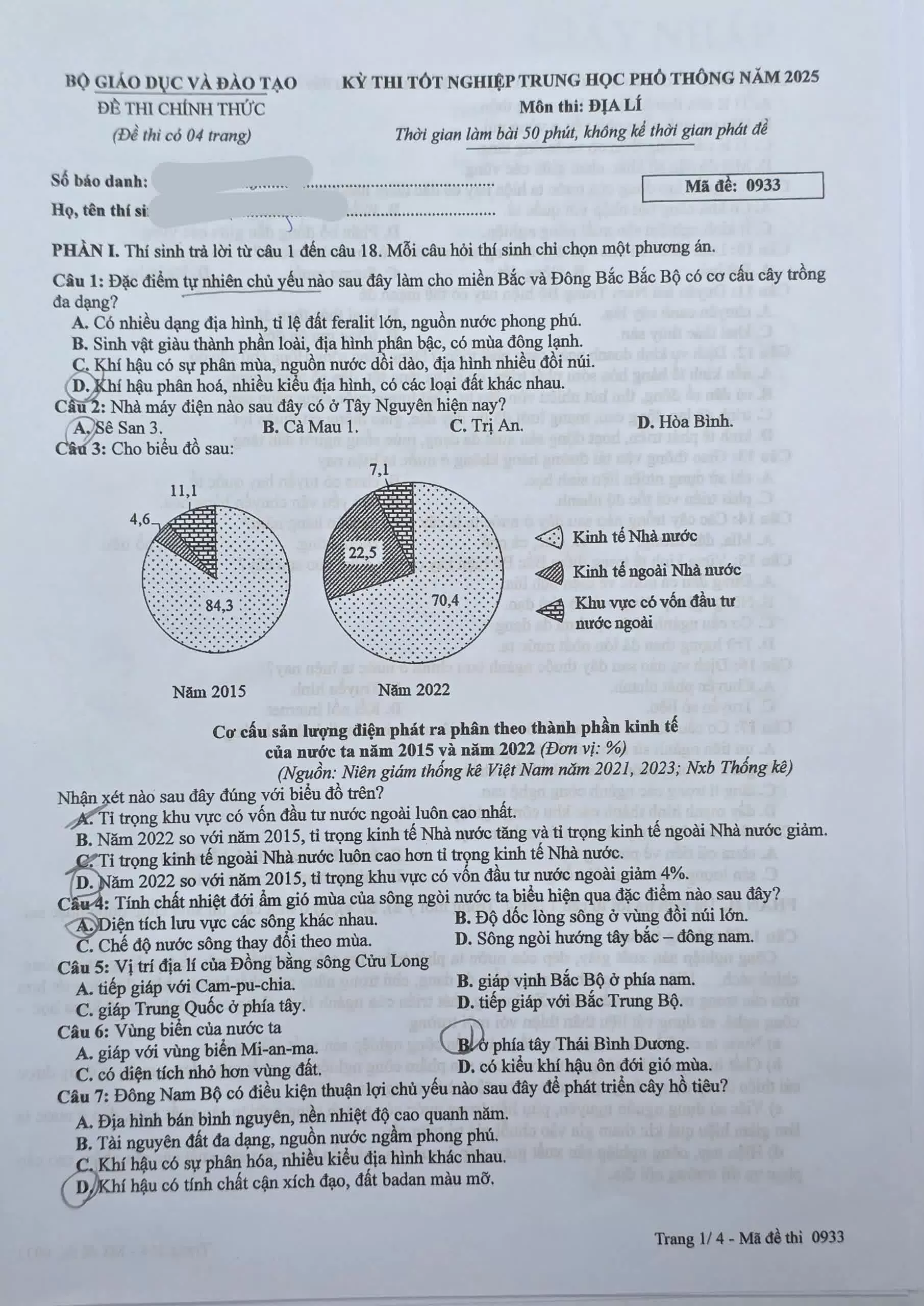 Đề thi môn Địa Lý tốt nghiệp THPT 2025
