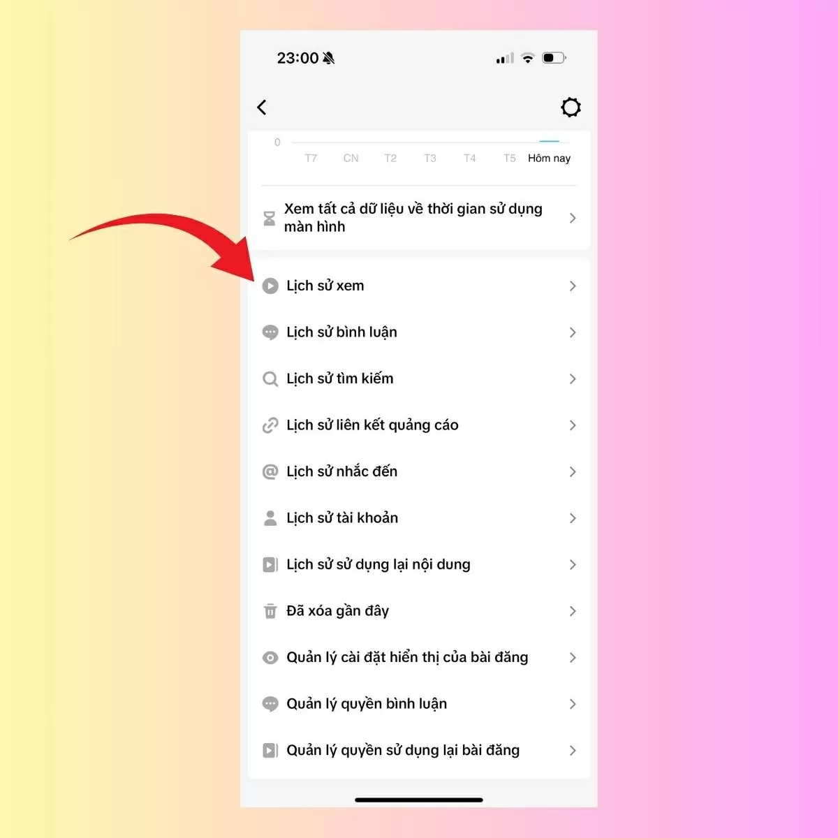 Chọn mục Lịch sử xem.