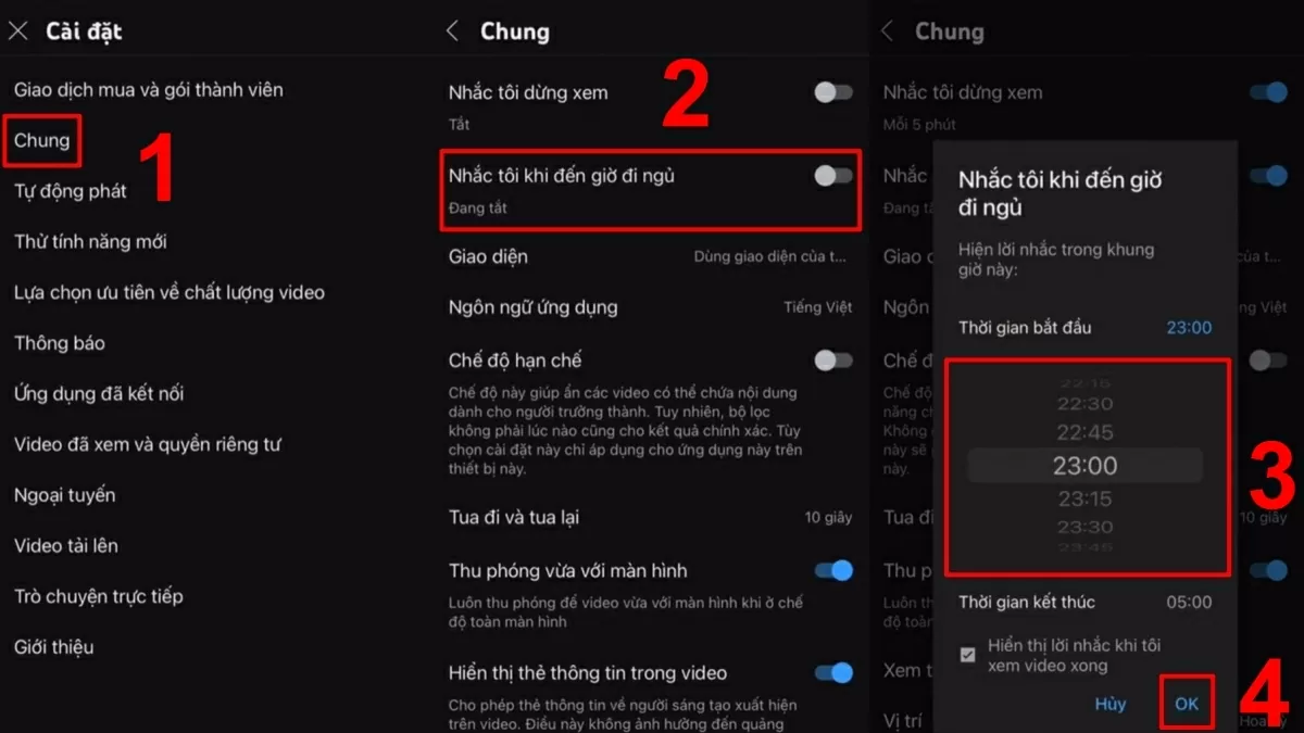 Dùng tính năng nhắc giờ đi ngủ trên YouTube.