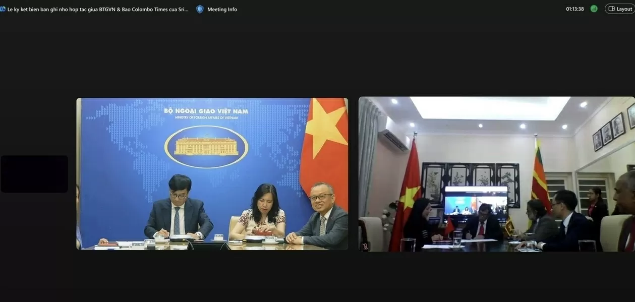 Lễ ký kết MOU giữa Báo Thế giới và Việt Nam và The Colombo Times diễn ra theo hình thức trực tuyến, ngày 27/6/2025. (Ảnh: Quang Hòa) Lễ ký kết MOU giữa Báo Thế giới và Việt Nam và The Colombo Times diễn ra theo hình thức trực tuyến, ngày 27/6/2025. (Ảnh: Quang Hòa)