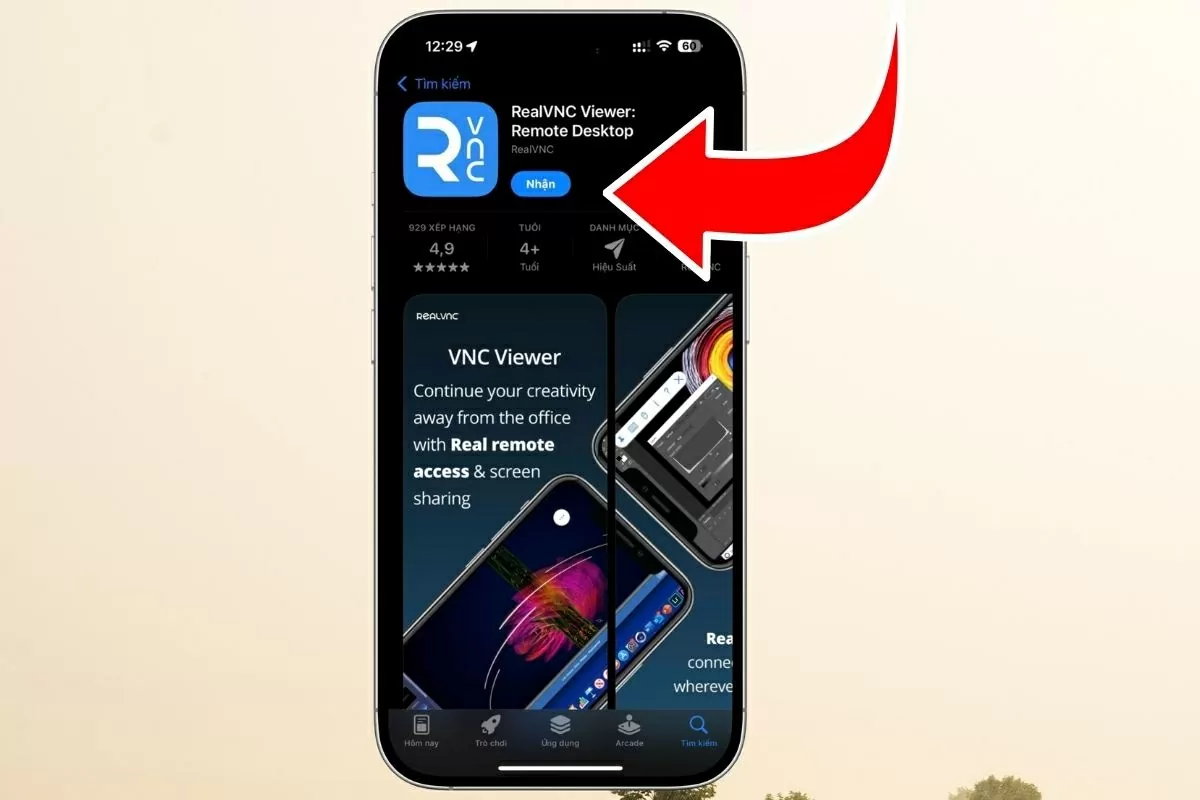 Mở ứng dụng VNC Viewer trên iPhone. Mở ứng dụng VNC Viewer trên iPhone.