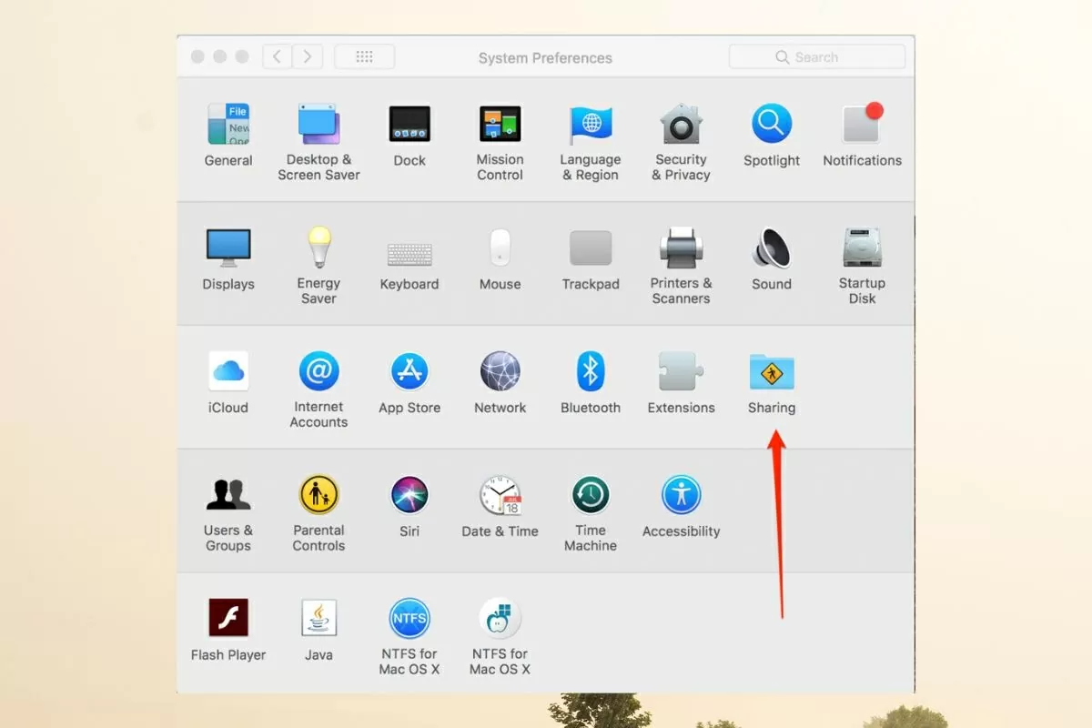 chọn General > Sharing.