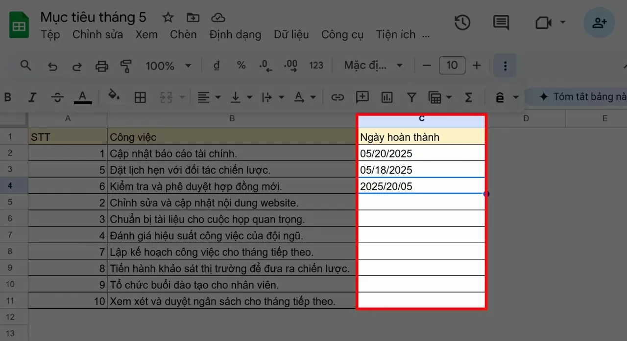 Mở tệp Google Sheets.
