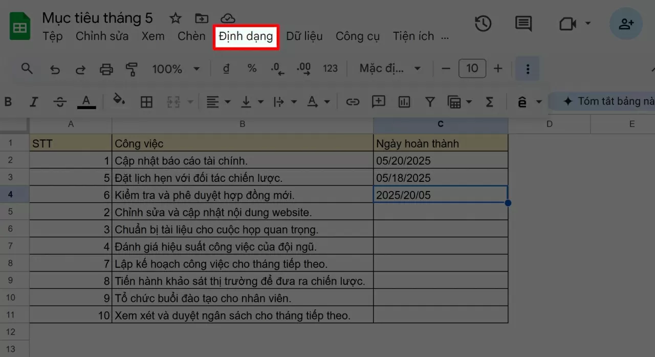 Nhấn vào “Định dạng” (Format).