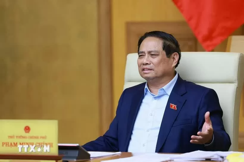 Thủ tướng Phạm Minh Chính chủ trì họp triển khai Triển lãm thành tựu của đất nước nhân dịp kỷ niệm 80 năm Quốc khánh. (Ảnh: Dương Giang/TTXVN)