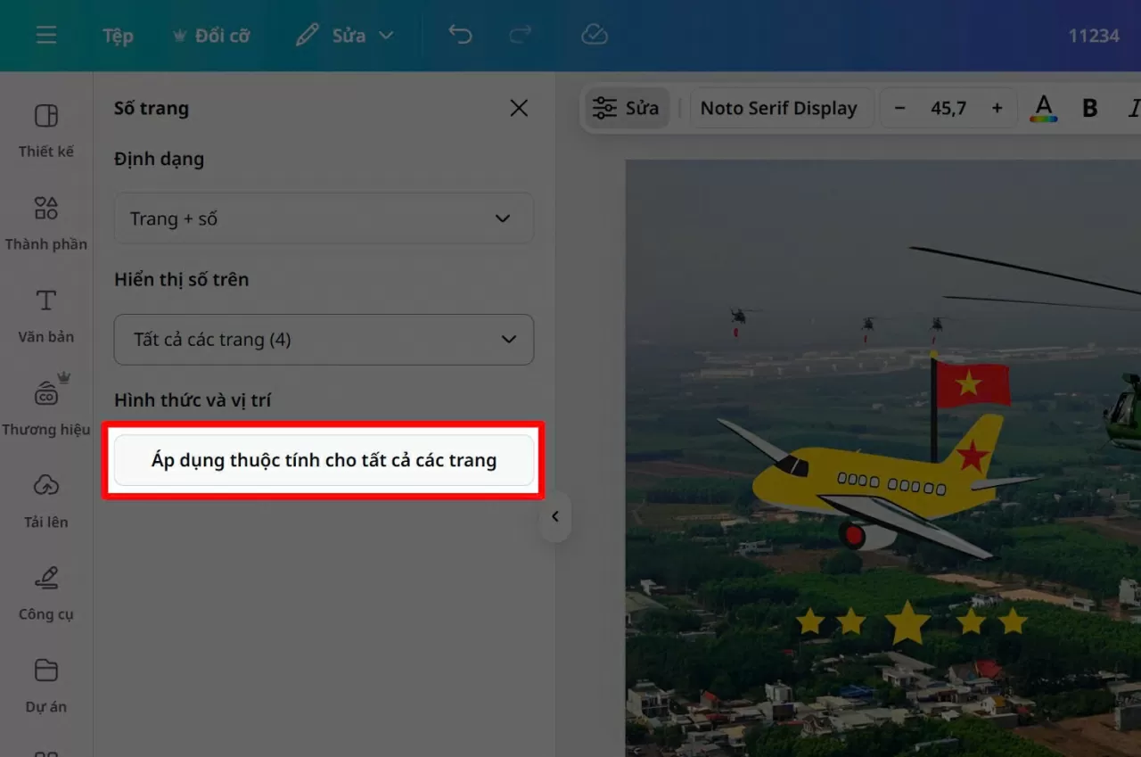 Nhấn Áp dụng cho tất cả các trang (Apply to all pages). Nhấn Áp dụng cho tất cả các trang (Apply to all pages).