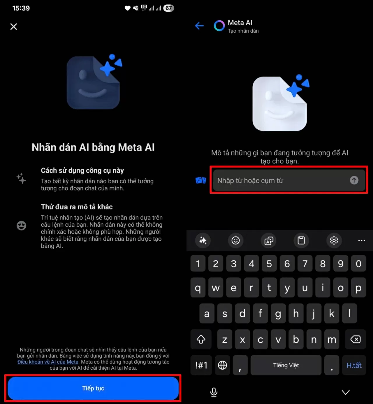 Bạn sẽ thấy một ô để nhập mô tả.