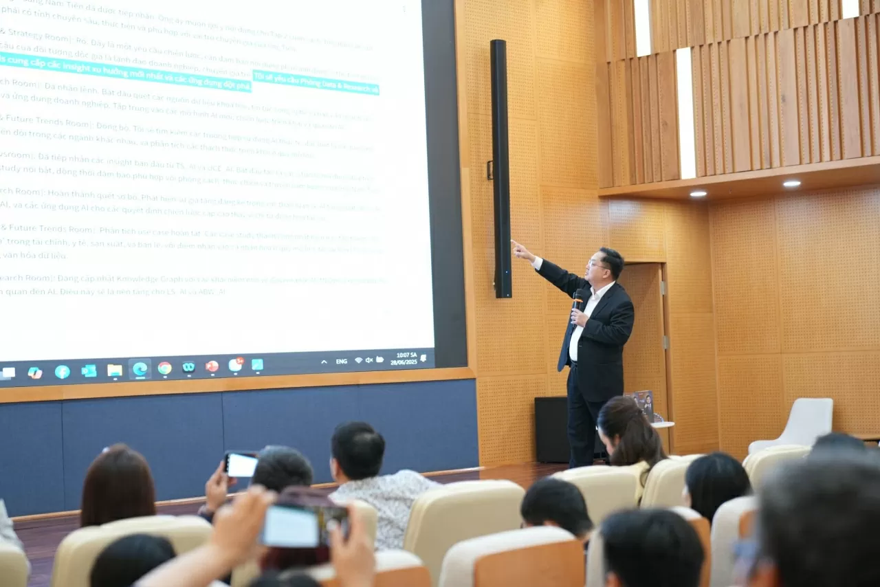 Giáo Tiến trực tiếp sử dụng AI Agent lập kế hoạch xuất bản giả định với từng phân ban cho tập 2 của cuốn sách: “Ứng dụng AI vào doanh nghiệp”. (Ảnh: BTC)