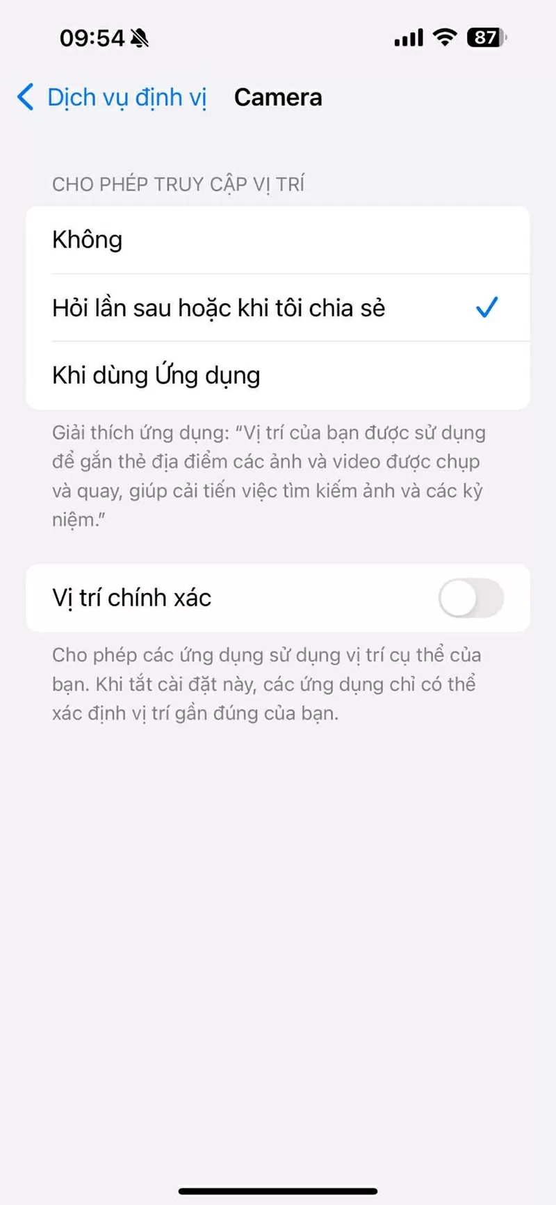 Cài đặt vị trí cho camera iPhone