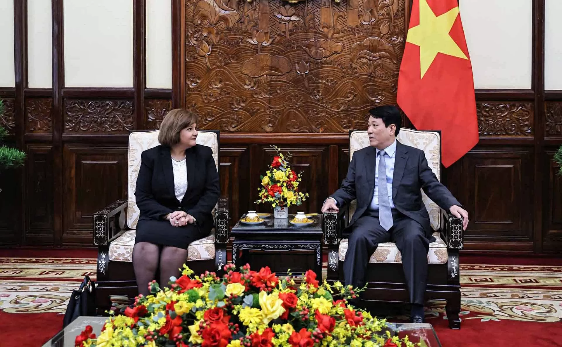 Chủ tịch nước Lương Cường tiếp Đại sứ Ai Cập tại Việt Nam Amal Abdel Kader Elmorsi Salama. (Nguồn: TTXVN) Chủ tịch nước Lương Cường tiếp Đại sứ Ai Cập tại Việt Nam Amal Abdel Kader Elmorsi Salama. (Nguồn: TTXVN)