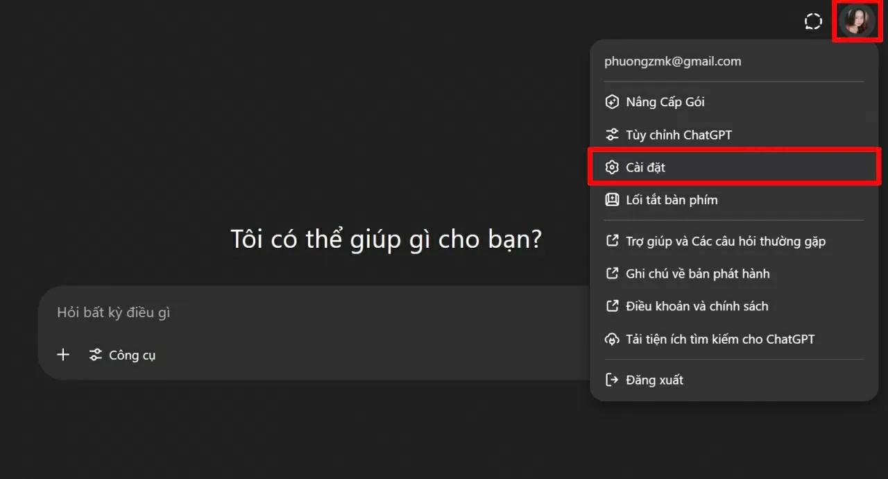 Chọn Settings (Cài đặt).