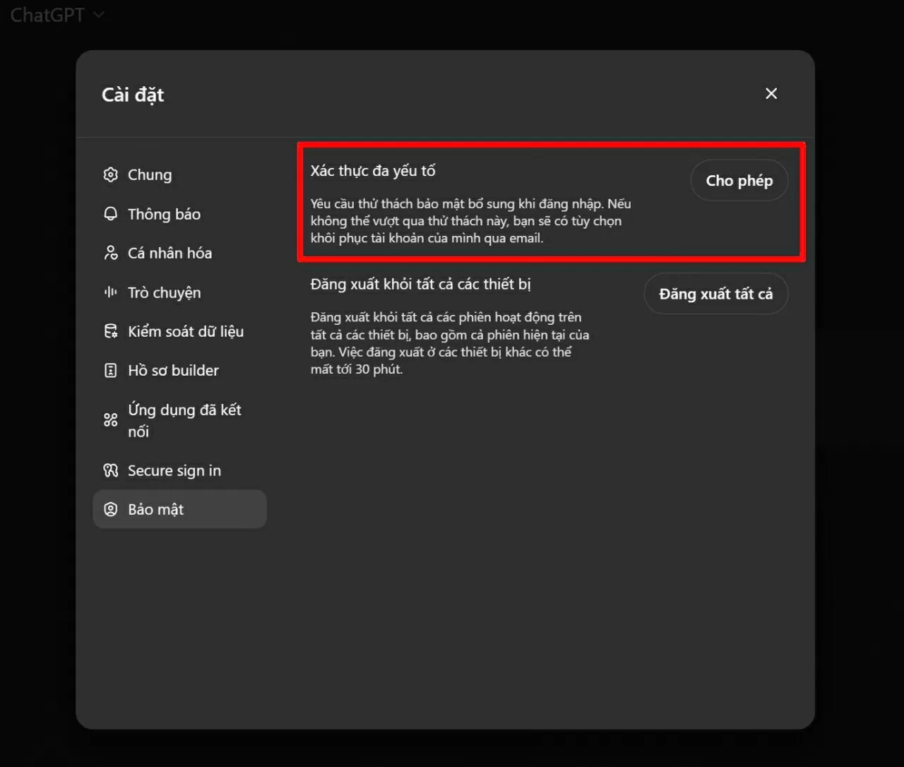 Tại phần Xác thực đa yếu tố, bạn hãy nhấn vào nút Cho phép để bật tính năng này. 