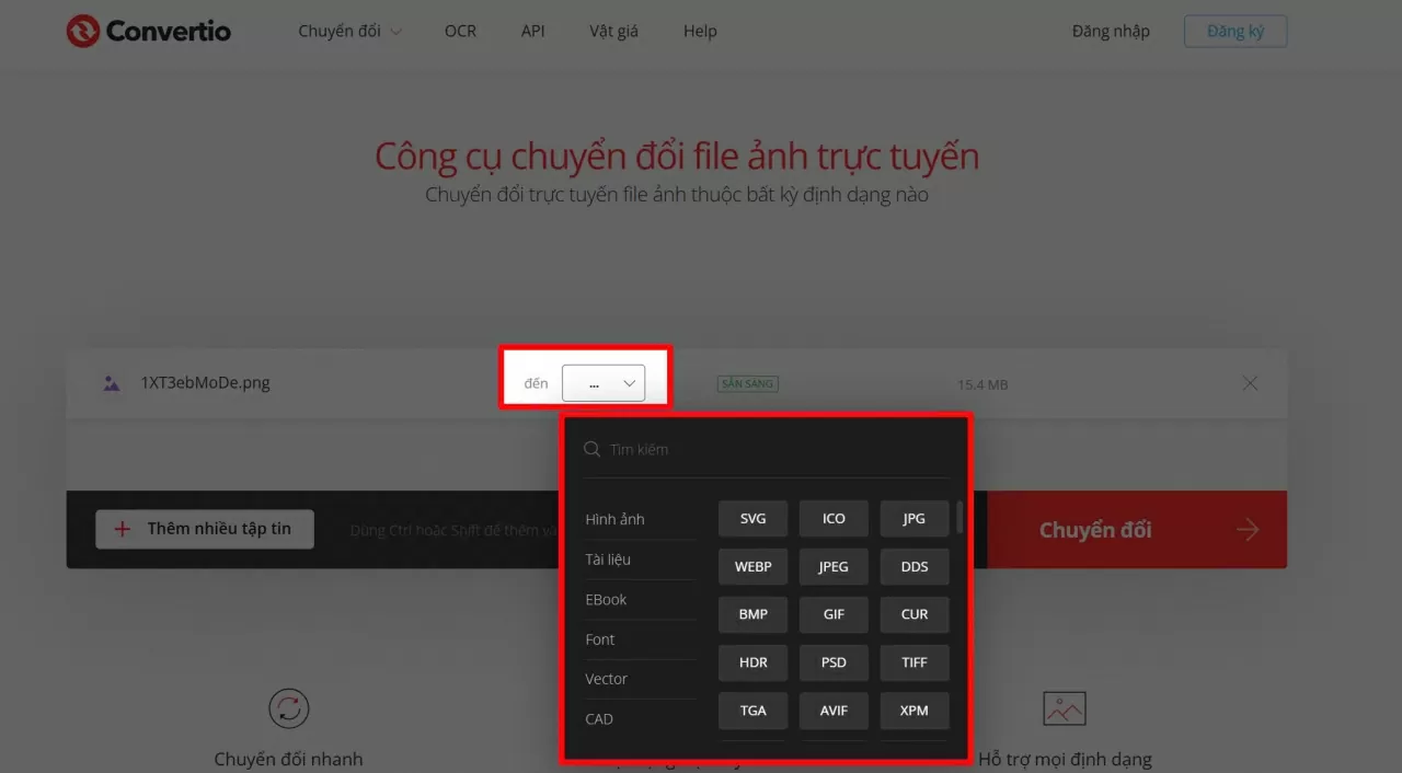 Lựa chọn định dạng ảnh bạn muốn chuyển đổi.