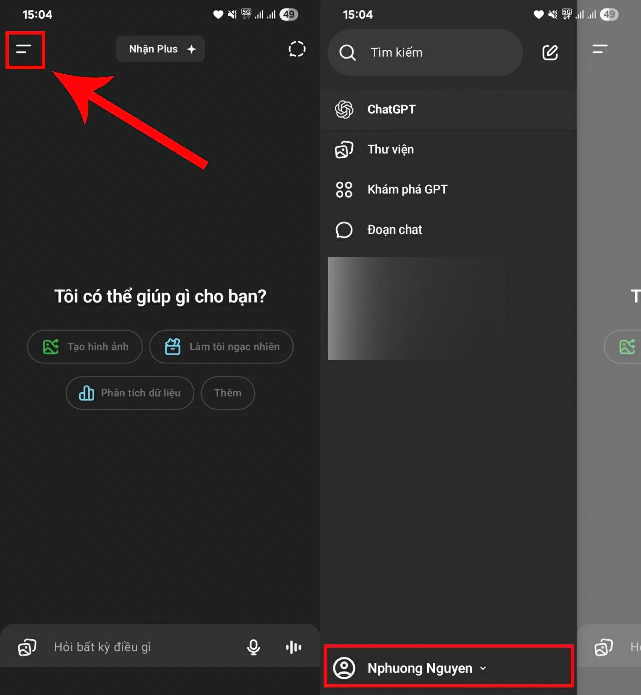Nhấn vào biểu tượng ba gạch ngang. Nhấn vào biểu tượng ba gạch ngang.