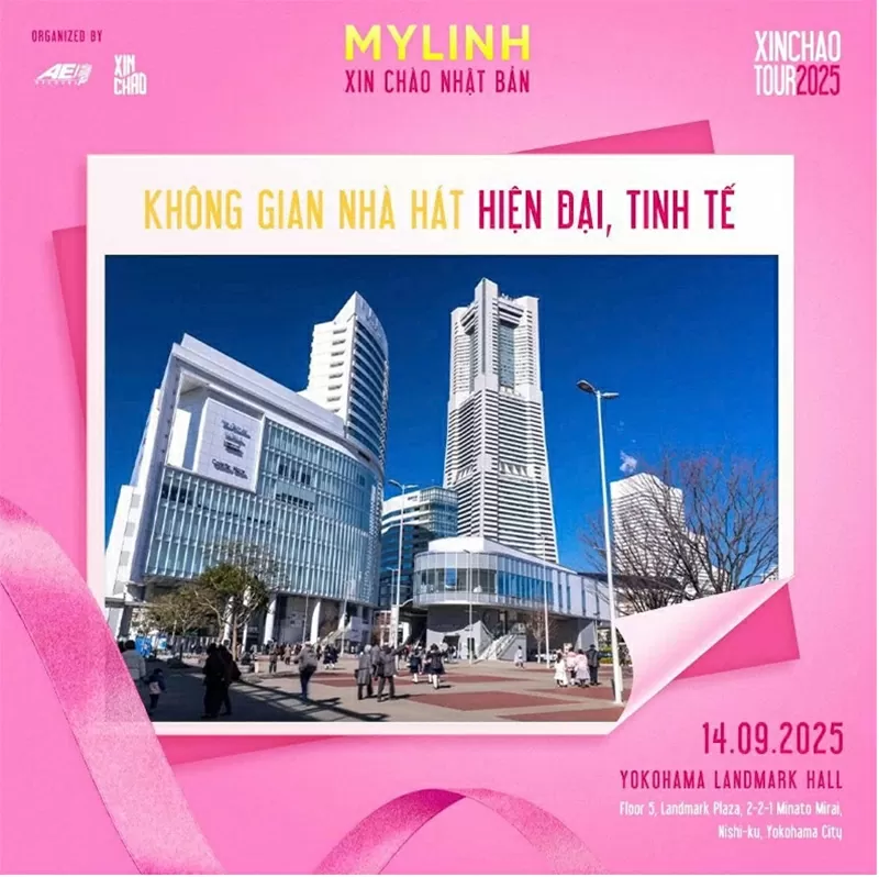 Không gian tổ chức Show “Mỹ Linh Xin Chào” tại Yokohama Landmark Hall - Floor 5, Landmark Plaza, 2-2-1 Minato Mirai, Nishi -ku, Yokohama City.