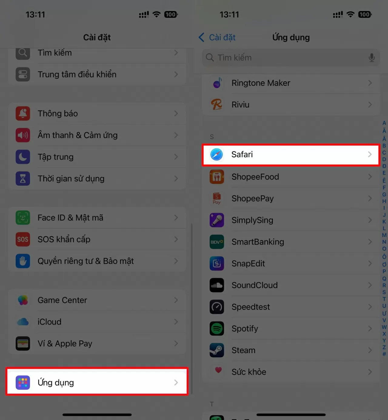 Bạn hãy mở Cài đặt, kéo xuống và chọn Safari.