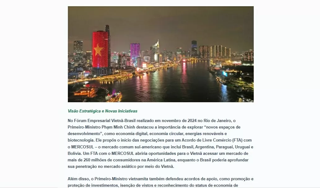 Bài viết của Đại sứ Việt Nam tại Brazil Bùi Văn Nghị trên Báo Novaresistencia của Brazil ngày 5/7. (Ảnh chụp màn hình) Bài viết của Đại sứ Việt Nam tại Brazil Bùi Văn Nghị trên Báo Novaresistencia của Brazil ngày 5/7. (Ảnh chụp màn hình)