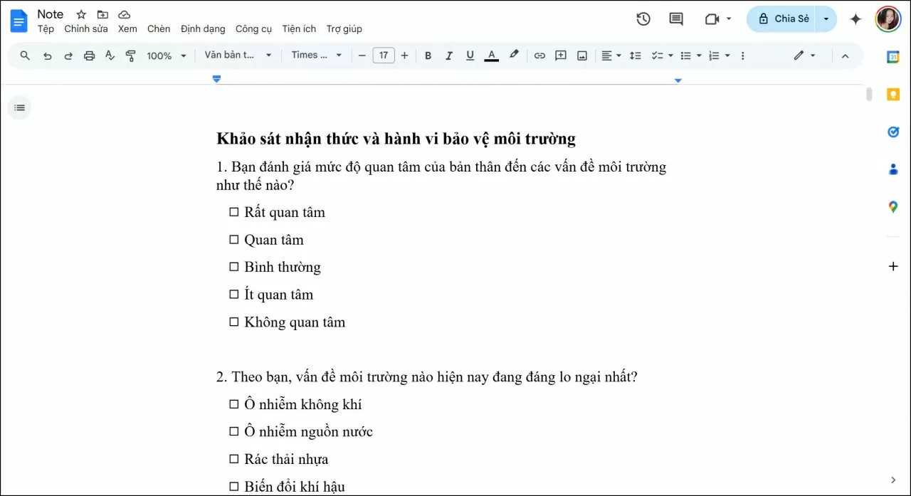 Mở tài liệu Word hoặc Google Docs chứa các câu hỏi cần sử dụng.