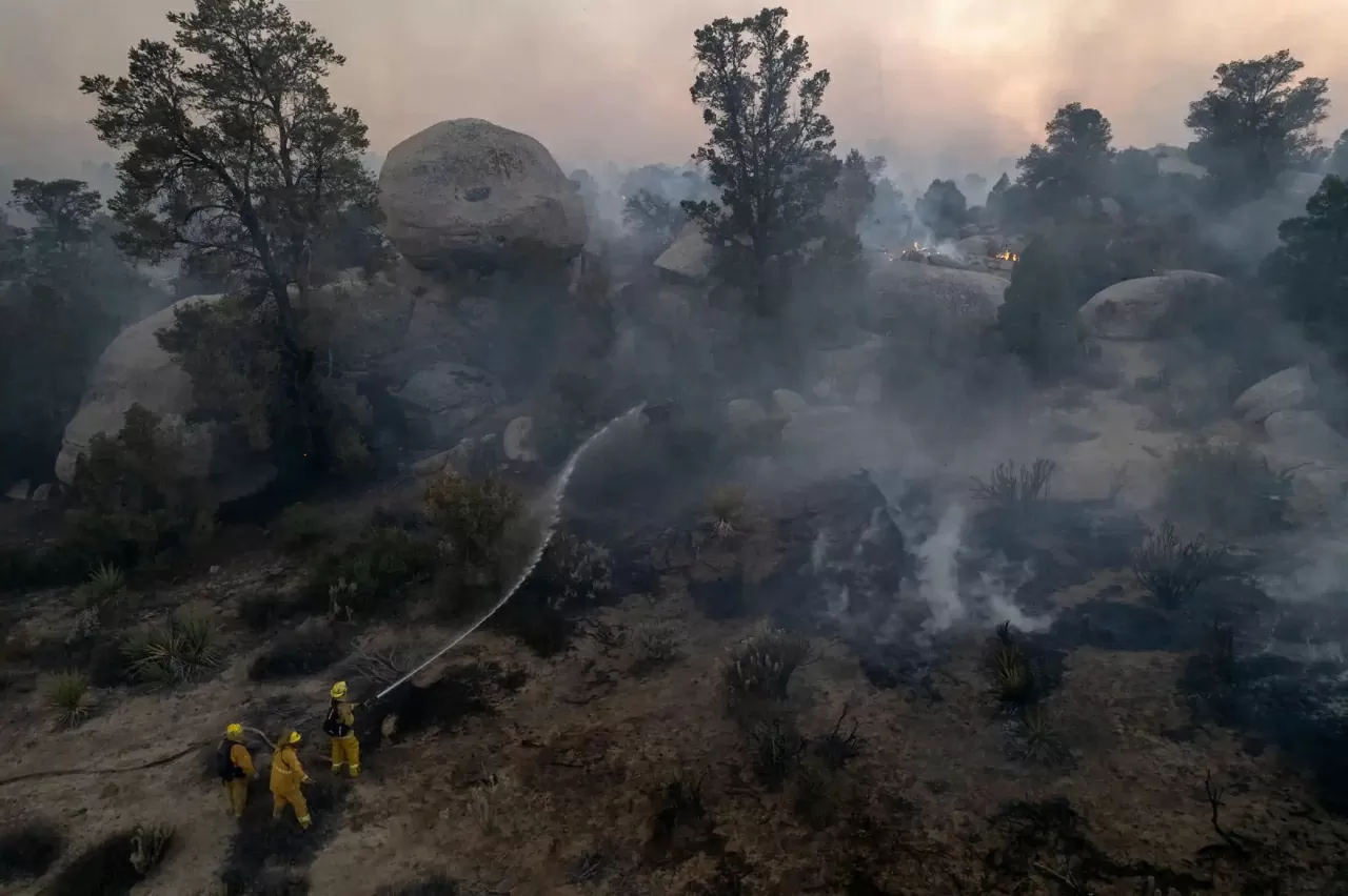 Lính cứu hỏa nỗ lực khống chế đám cháy tại khu đất công Gustavo Aubanel, gần thị trấn La Rumorosa, thuộc bang Baja California, Mexico vào ngày 28/6. Giới chức ước tính đám cháy mang tên Guadalajara 2, bùng phát từ ngày 16/6, đã thiêu rụi hơn 4.850 ha rừng và bụi khô trong gần hai tuần qua. Đến ngày 30/6, có trên 250 lính cứu hỏa từ nhiều khu vực cùng hai trực thăng được điều động để hỗ trợ, trong khi lực lượng chức năng đã sơ tán cư dân tại La Rumorosa và vùng lân cận do nguy cơ đám cháy lan rộng. Hiện đám cháy đã khống chế được 75%, trong đó 50% được dập tắt hoàn toàn. (Nguồn: Getty Images) Lính cứu hỏa nỗ lực khống chế đám cháy tại khu đất công Gustavo Aubanel, gần thị trấn La Rumorosa, thuộc bang Baja California, Mexico vào ngày 28/6. Giới chức ước tính đám cháy mang tên Guadalajara 2, bùng phát từ ngày 16/6, đã thiêu rụi hơn 4.850 ha rừng và bụi khô trong gần hai tuần qua. Đến ngày 30/6, có trên 250 lính cứu hỏa từ nhiều khu vực cùng hai trực thăng được điều động để hỗ trợ, trong khi lực lượng chức năng đã sơ tán cư dân tại La Rumorosa và vùng lân cận do nguy cơ đám cháy lan rộng. Hiện đám cháy đã khống chế được 75%, trong đó 50% được dập tắt hoàn toàn. (Nguồn: Getty Images)