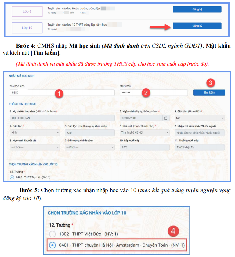 Cách xác nhận nhập học vào lớp 10 ở Hà Nội sau khi trúng tuyển