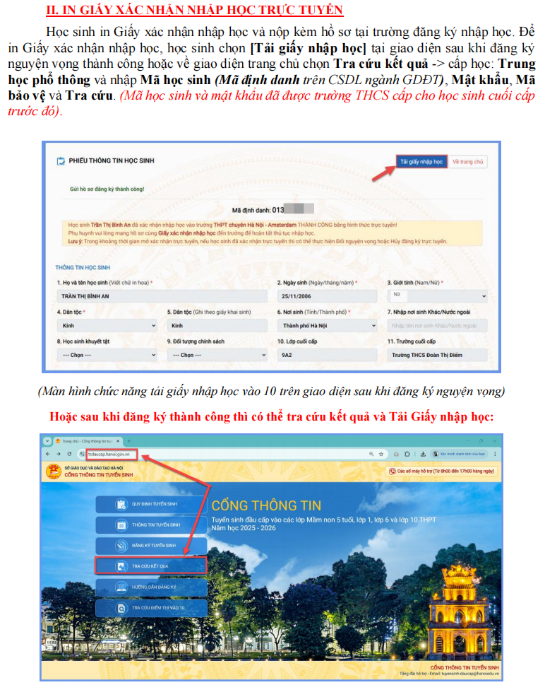 Cách xác nhận nhập học vào lớp 10 ở Hà Nội sau khi trúng tuyển