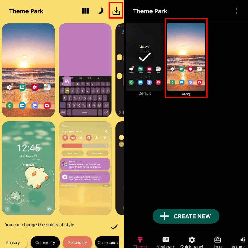 Sau khi hoàn thiện, nhấn vào biểu tượng mũi tên để lưu lại theme. 
