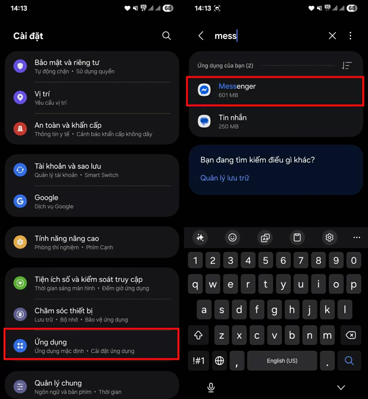 Tìm và nhấn vào Messenger.