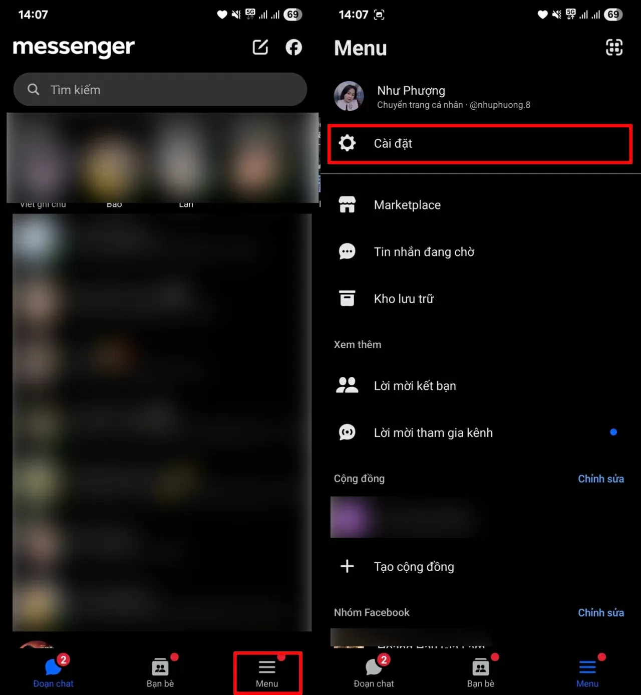 Nhấn vào mục Menu, sau đó chọn Cài đặt. Nhấn vào mục Menu, sau đó chọn Cài đặt.