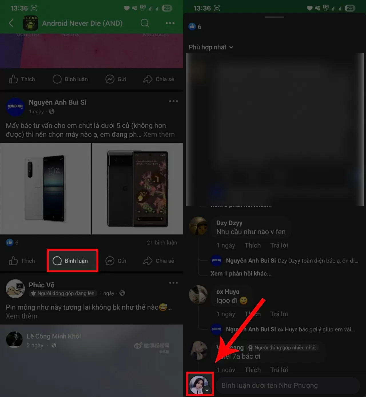 Chạm vào ảnh đại diện nhỏ nằm bên trái.
