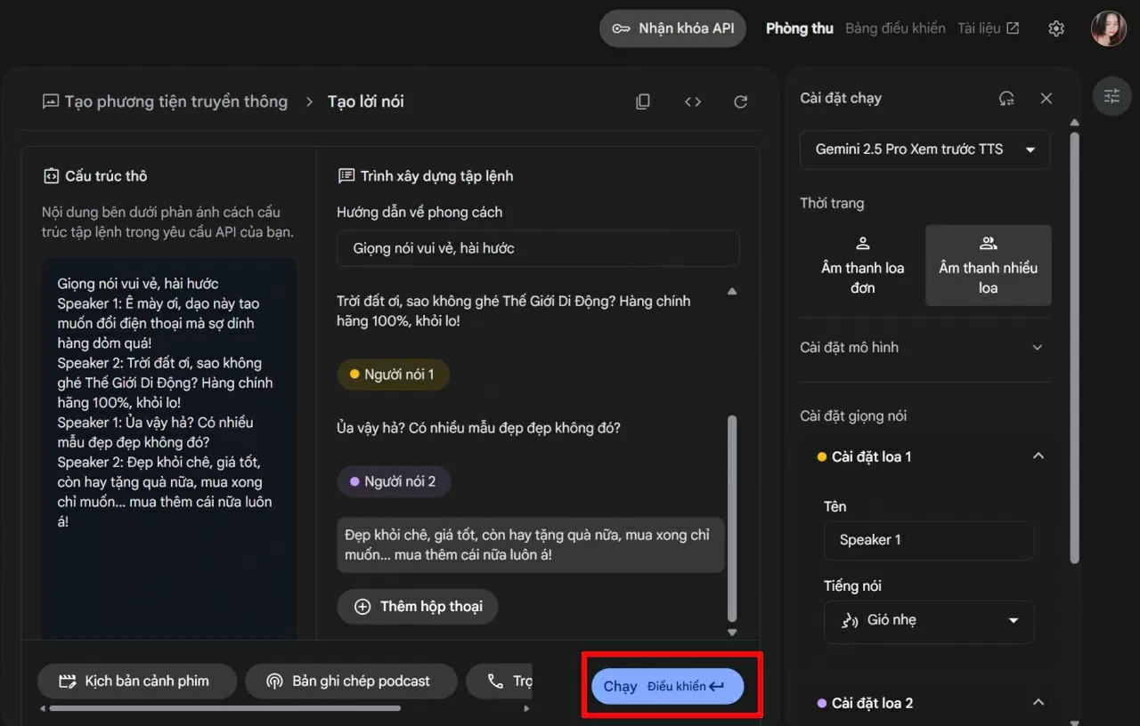Nhấn Chạy (Run) để AI bắt đầu tạo giọng nói.
